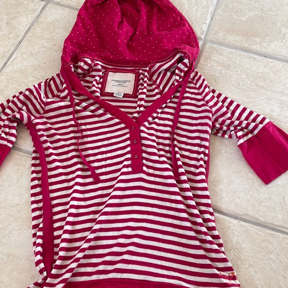 American Eagle Hooded Striped Shirt Size Large